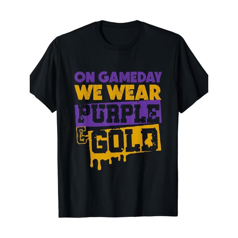 Gameday Football Purple & Gold Leopard T-Shirt Made in USA