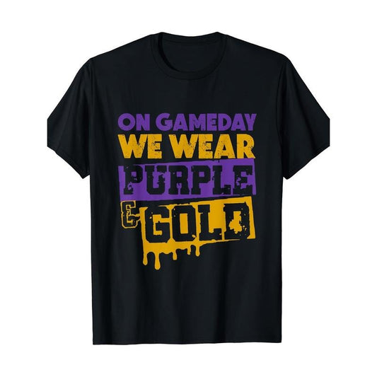 Gameday Football Purple & Gold Leopard T-Shirt Made in USA