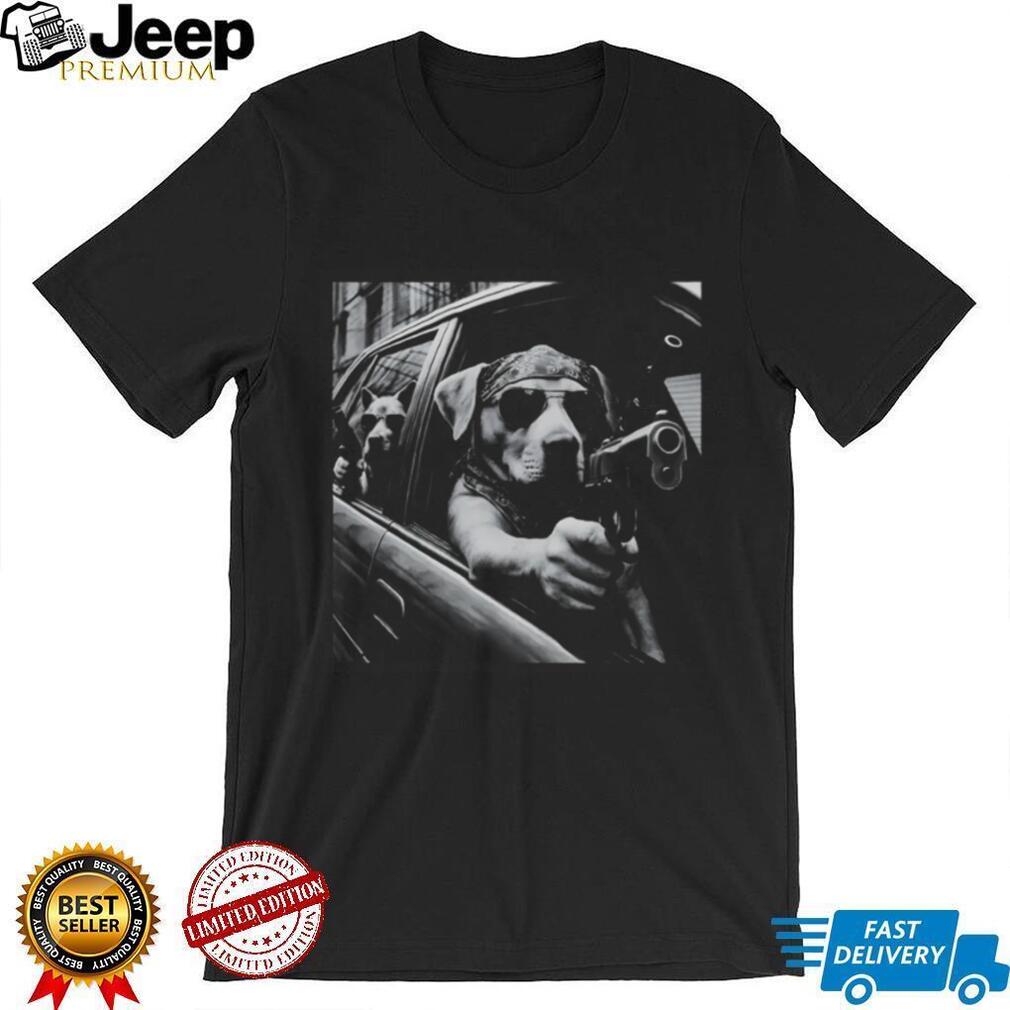 Gangster Dogs in Car with Sunglasses and Bandana Graphic T Shirt
