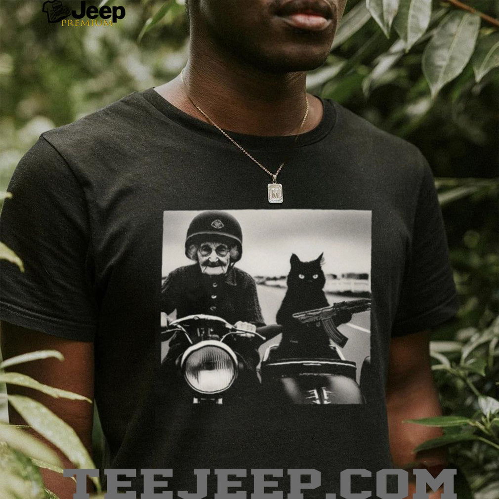 Gangster Grandma and Cat with Rifle Sidecar Vintage T Shirt