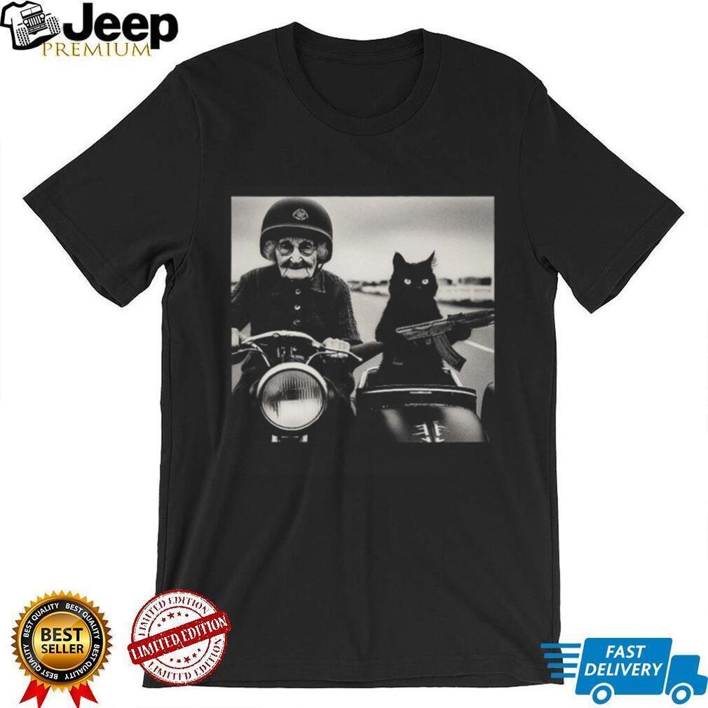 Gangster Grandma and Cat with Rifle Sidecar Vintage T Shirt
