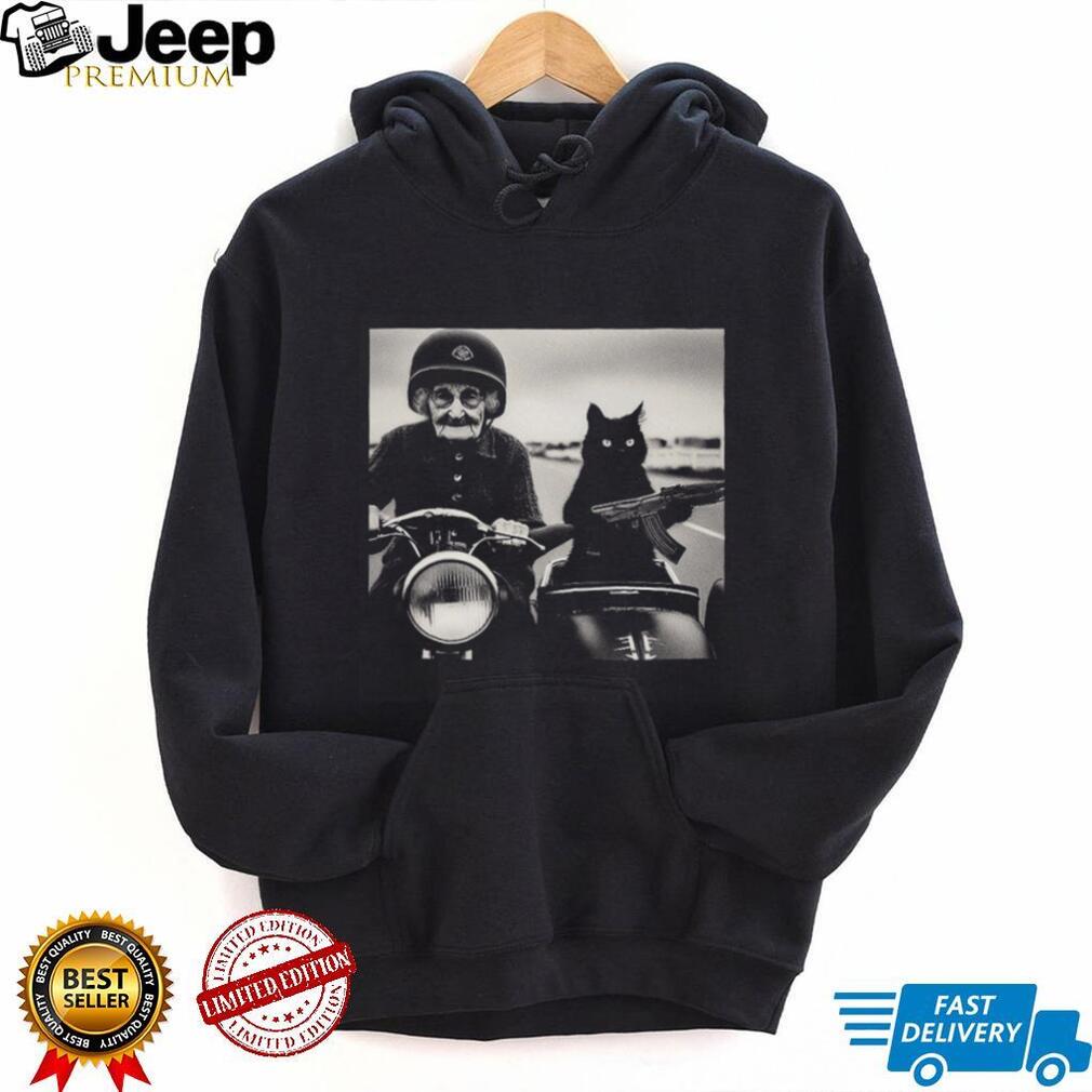 Gangster Grandma and Cat with Rifle Sidecar Vintage T Shirt