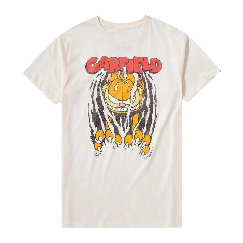 Garfield Claws Out Tee Menswear Top Underwear Tshirt Streetwear Man Crewneck Shortsleeve Tropical Round Neck Casual T-Shirt Operator