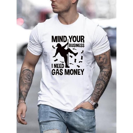 Gas Money Print Men's Crew Neck Fashionable Short Sleeve Sports T-shirt, Comfortable And Versatile, For Summer And Spring, Athletic Style, Comfort Fit T-Shirt, As Gifts Made in USA
