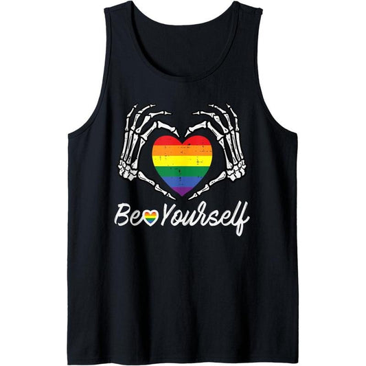 Gay Pride Heart Skeleton Be Yourself Rainbow Lgbt Men Women Tank Top MADE IN USA