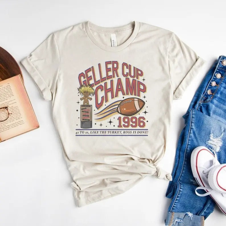 Geller Cup Champ Tshirt, Friends Thanksgiving Tee, Friendsgiving Shirts, Football Shirt, Geller Bowl, Turkeybowl Shirt Cotton Menswear