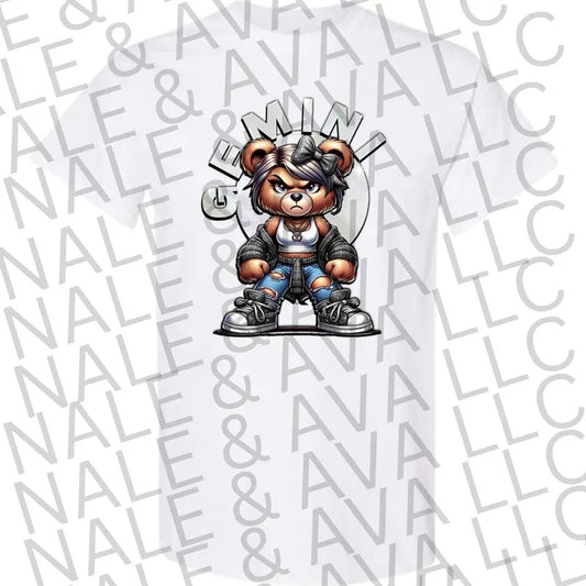 Gemini Girl Zodiac Bear Graphic T Shirt for Women