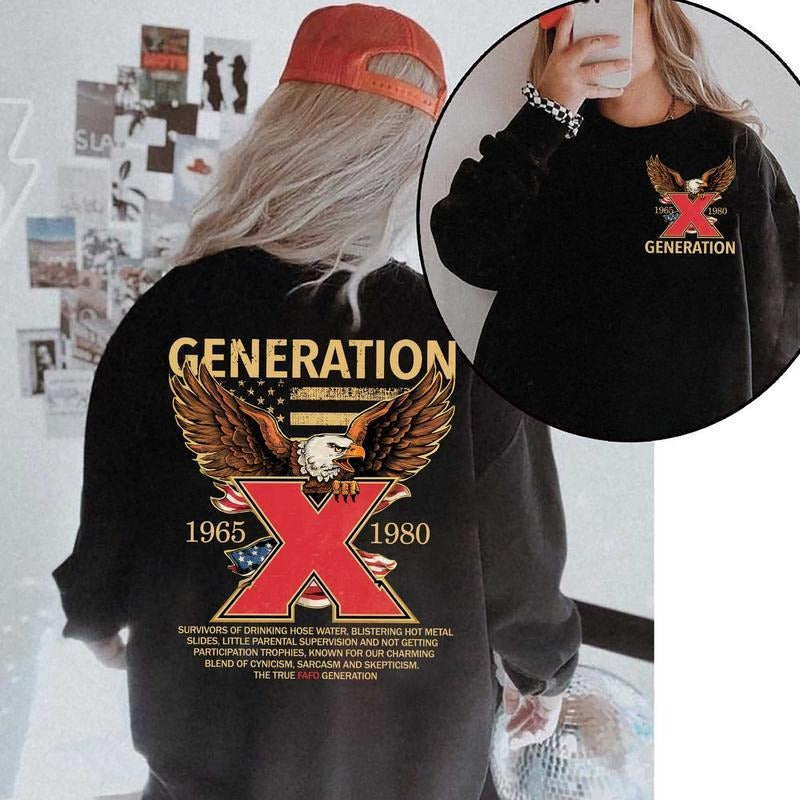 Gen X Eagle Shirt, Proud Member F Your Feelings Generation X Shirt, Generation X Two Side Shirt Raised on Hose Water and Neglect Tshirt Cotton Top Womenswear Grey
