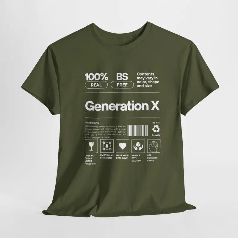 Generation X 100% Cotton Tee Shirt Gift For Genx Man Woman Tshirt 1960 's 1970 's 1980 Birth Year Generationx Era Gift For Birthday Parent Menswear Polyester