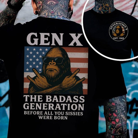 Generation X Custom Year Badass Generation T-shirt, Gen X FAFOT Shirt - 100% Cotton Top Unisex Comfort Womenswear Menswear, Custom Classic Collar Love Embroidered Green