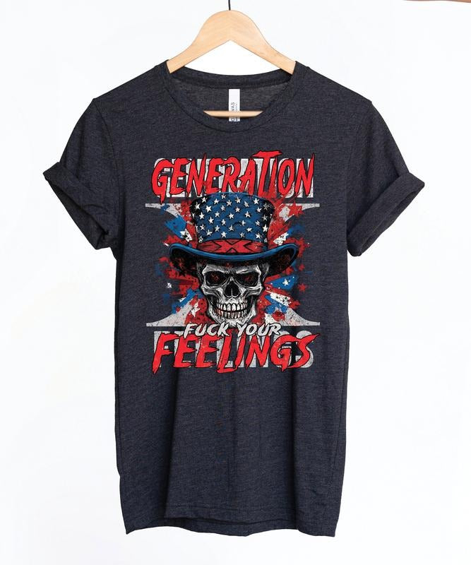 Generation X Fuck Your Feelings American Skull T-shirt Gen X Skeleton Design Conservative Birthday Gift Idea Usa Streetwear  T-shirt, sweater and Hoodie