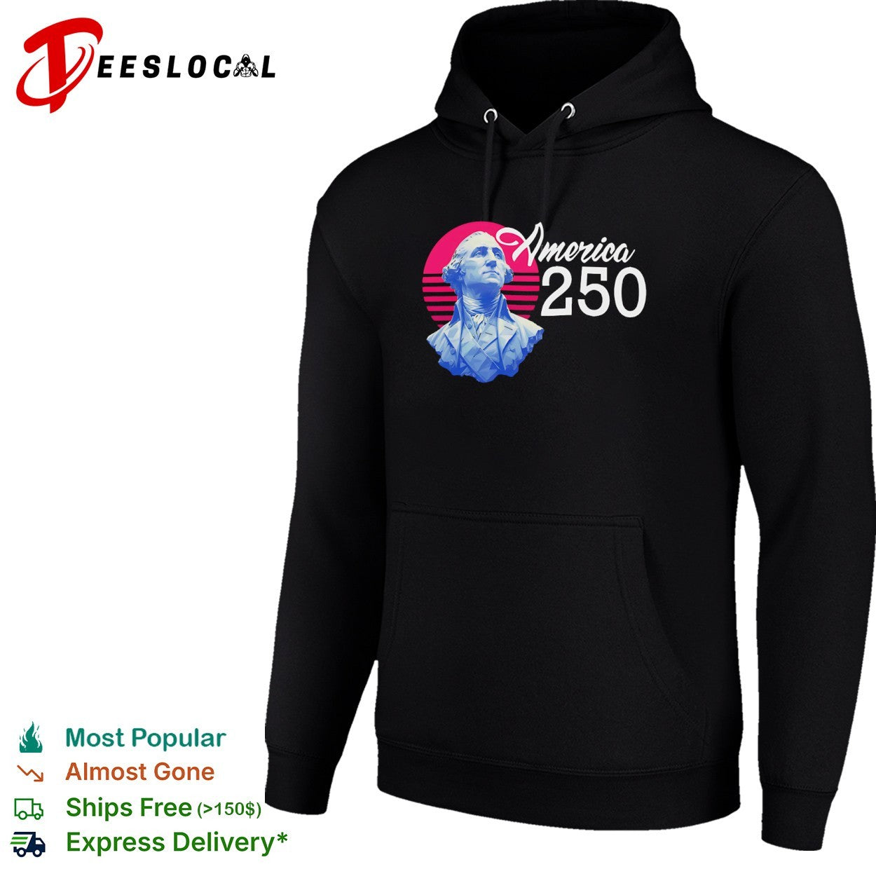 George Washington America 250 synthwave bust shirt