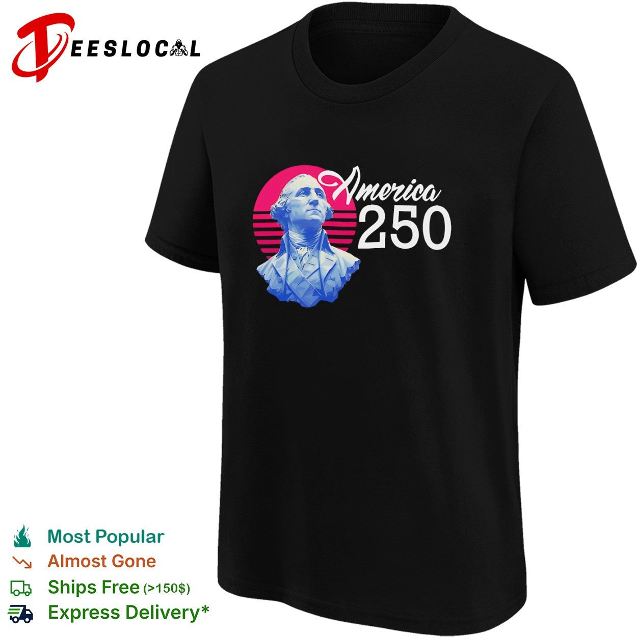 George Washington America 250 synthwave bust shirt