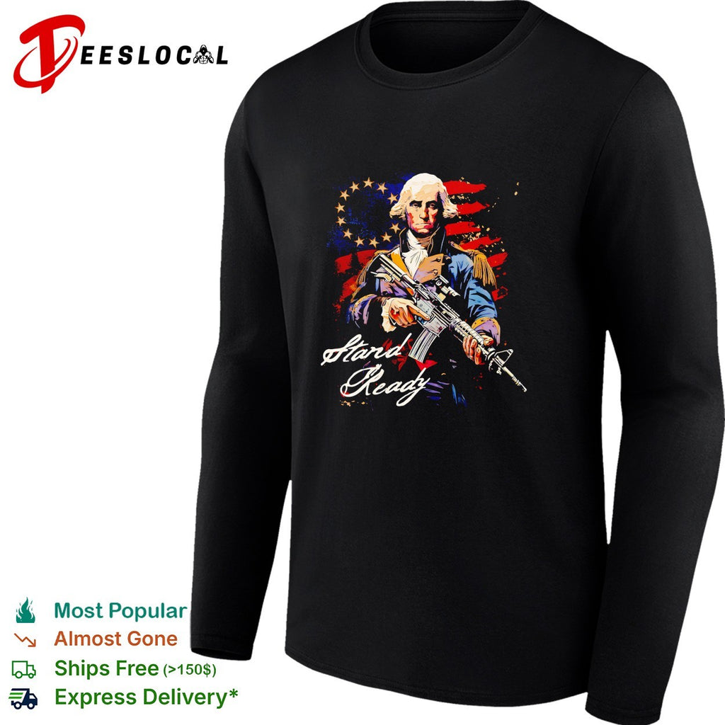 George Washington holding rifle stand ready Betsy Ross flag shirt