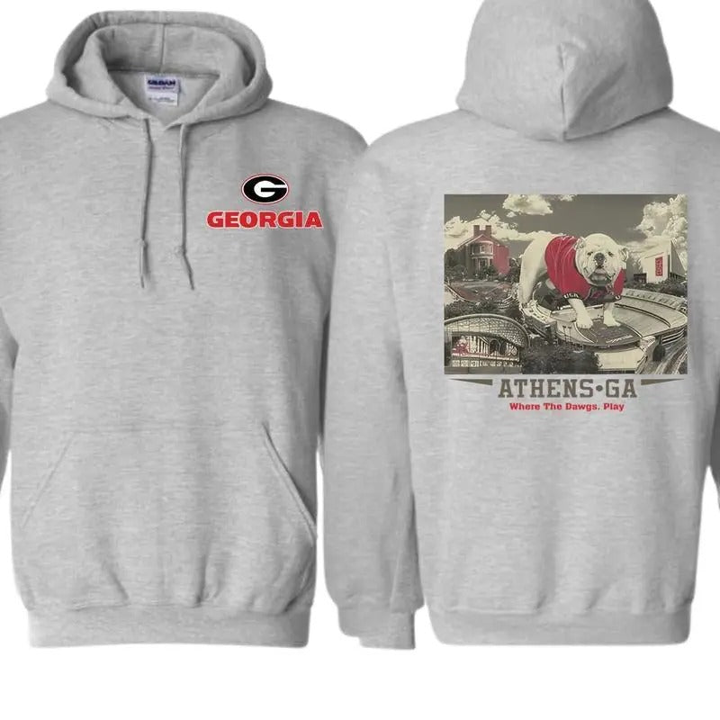 Georgia Bulldogs Athens Hoodie , Classic UGA Design with Iconic Bulldog and Stadium , Perfect for Georgia Fans and College Sports Enthusiasts , Comfortable and Stylish Unisex Hoodie Menswear Casual Sweaters Tops Underwear
