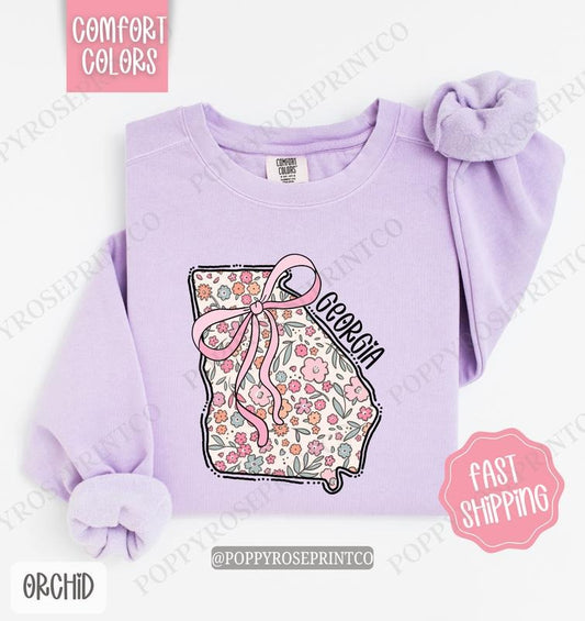 Georgia Floral Comfort Colors Sweatshirt, Georgia Sweatshirt, Cute Bow Georgia Sweatshirt