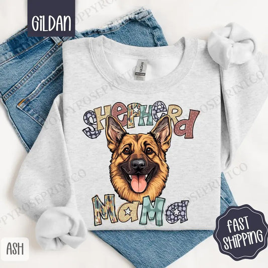 German Shepherd Mama Sweatshirt, Mama Women's Crewneck, Cute Dog Mom Women's Sweatshirt