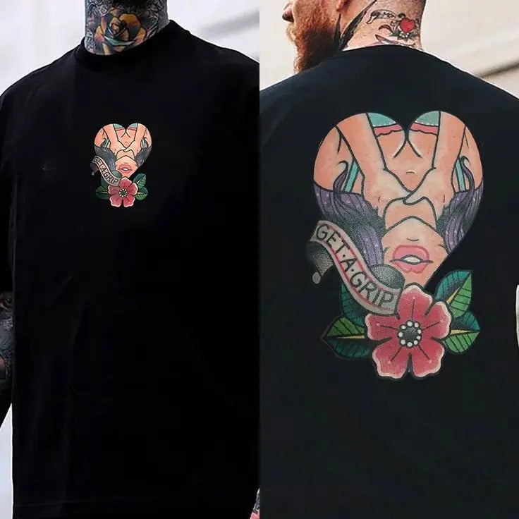 Get A Grip Floral Lady Print Men's T-shirt - Double Sided Shirt, Sweatshirt, Hoodie, Gifts for the Man of Character, Motorcycle Shirt, Unisex Shirt, Naughty Clothes Men, Menswear Classic, Classic Cotton Fabric, Classic Menswear Oversized Pocket Sport