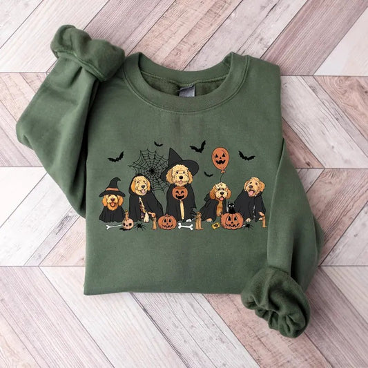 Ghost And Witch Goldendoodle Halloween Sweatshirt, Ghost Goldendoodle shirt, Halloween dog shirt, Dog Lover Gift, Ghost Dog Shirt,Сute Ghost
