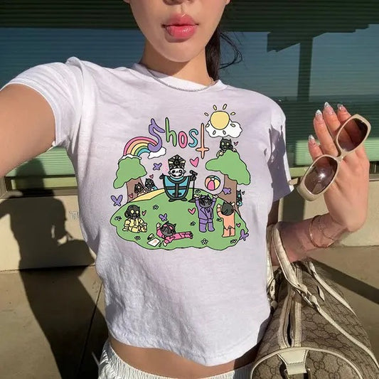 Ghost Band Summer Vibes Rainbow Cute Rainbow Baby Tee