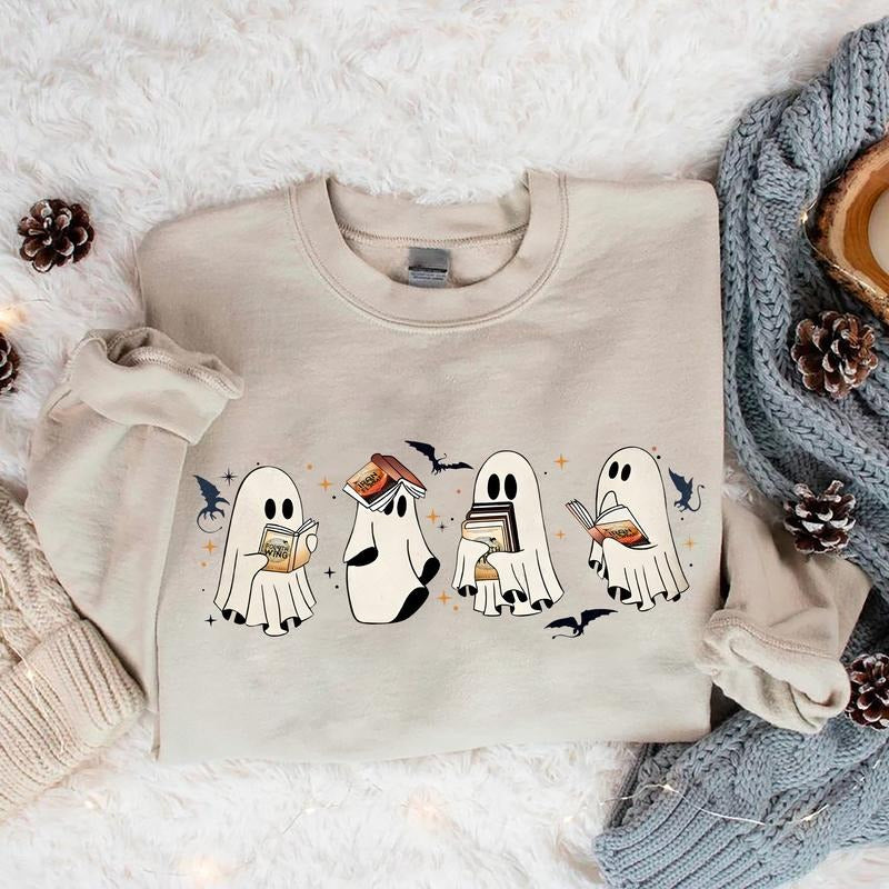 Ghost Book Dragon Sweatshirt, Cute Ghost Shirt, Ghost Book Sweatshirt, Halloween Gift For Book Lovers, Bookish Halloween Sweatshirt, Ghost Bookish Shirt