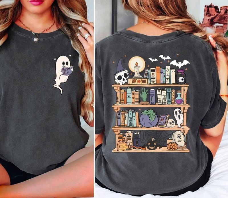 Ghost Book Reader Shirt, Halloween Library Shirt, Halloween Reading Tee, Ghost Bookish T-Shirt, Skeleton Book Club, Reading Girl Shirts