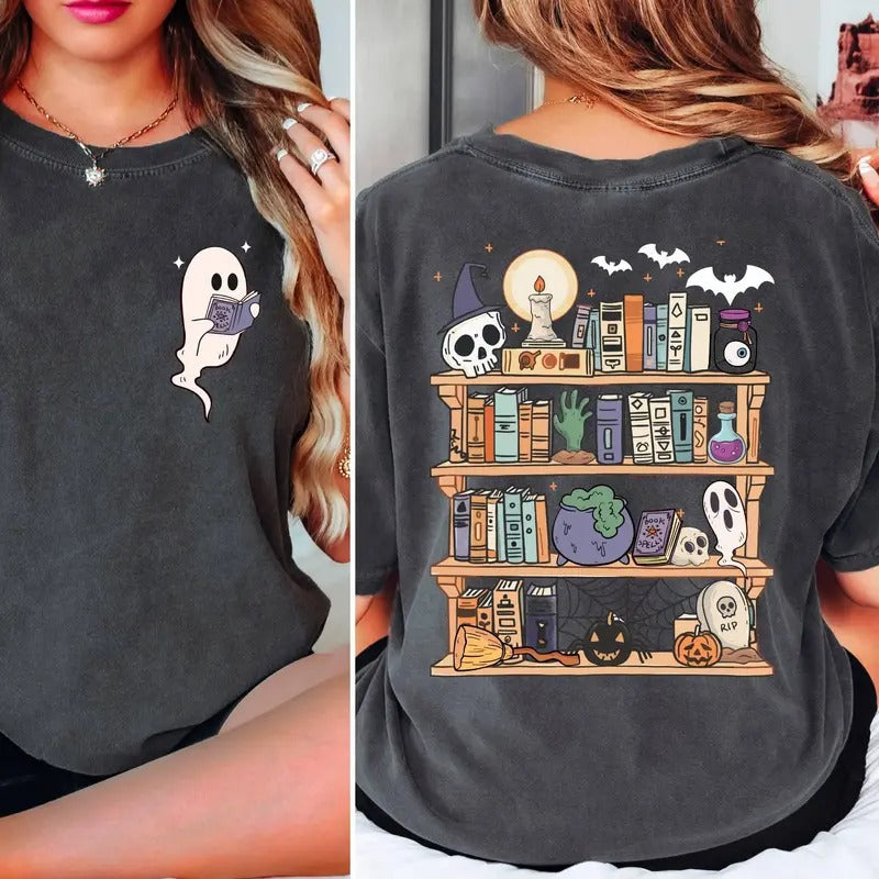 Ghost Book Reader Shirthalloween Library Shirthalloween Reading Teebook Lover Giftskeleton Book Clubreading Girl Shirtsstyle{n002}2