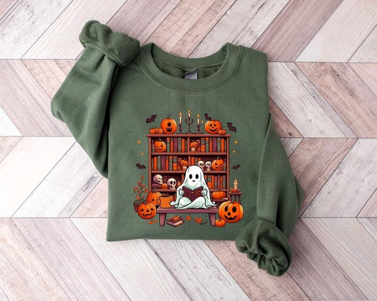 Ghost Book Reader Sweatshirt, Ghost Halloween Shirt, Reading Book Lover Halloween Gift, Pumpkin Fall Autumn Halloween Shirt, Ghost Reading Book Halloween Shirt, Ghost Reader Shirt, Boo Sweatshirt, Spooky Season Shirt