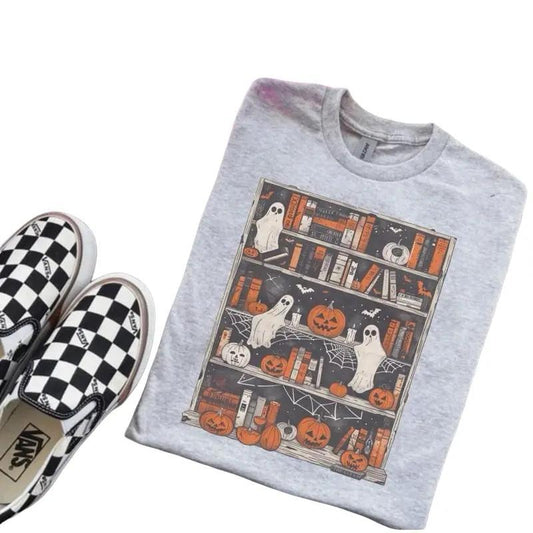 Ghost Bookcase T-SHIRT Ash Grey T-Shirt - Bleached - Gildan - Unisex