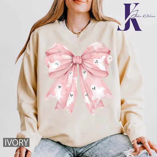 Ghost Bow Pink Shirt, Cute Coquette Ghost Bow Comfort Colors Shirt, Halloween Shirt, Cute Cats and Ghost Halloween T-Shirt, Halloween Shirts, Spooky Season Shirt