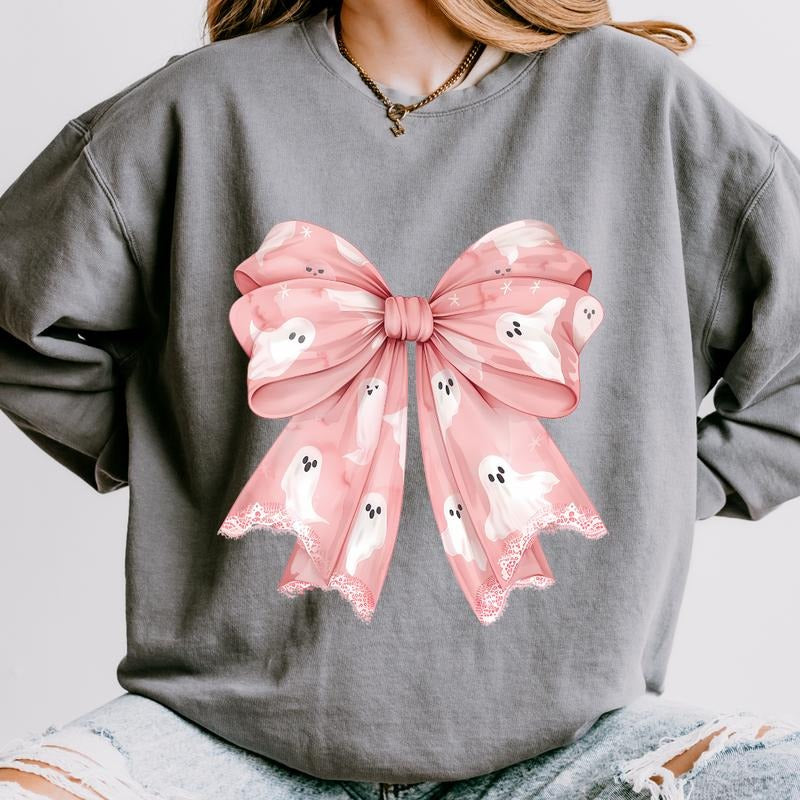 Ghost Bow Sweatshirt - Unisex Relaxed Fit Printed in USA Casual Comfort Cotton Top Athletic Boho Chic All Seasons