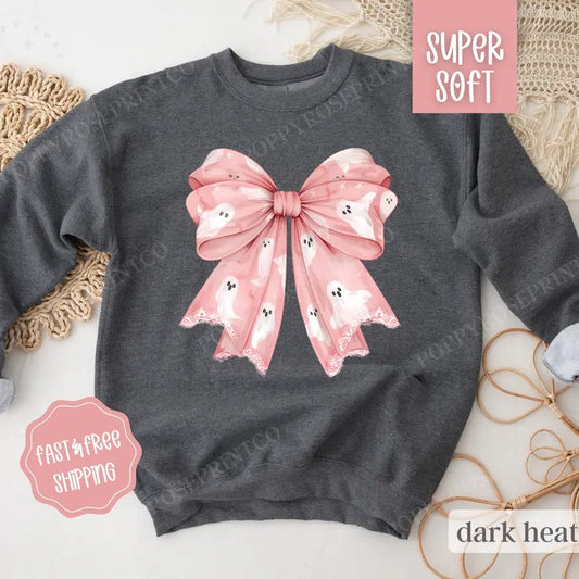Ghost Bow Sweatshirt, Halloween Crewneck, Fall Womens Sweatshirt, Halloween Sweater cute ghost