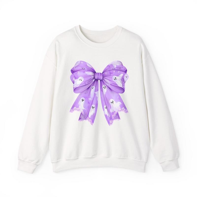 Ghost Bow Violet Sweatshirt, Trendy Fall Crewneck T-Shirts, Hoodie | WearSparks.com