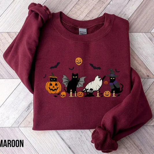 Ghost Cat Halloween Sweatshirt,  Black Cat Halloween Sweatshirt, Cat Lover Shirt, Spooky Season Funny Halloween Shirt, Gift for Men, Women