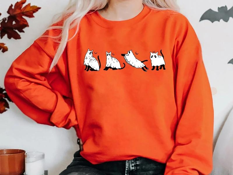 Ghost Cat Halloween Sweatshirt, Cute Ghost Cat Shirt, Cat Lovers Shirt, Retro Ghost Halloween Shirt, Cool Halloween Cat Shirt, Halloween Cat, Spooky Season Shirt, Halloween Cat Lover Gift