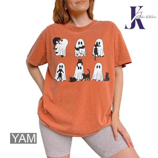 Ghost Cat Shirt, Comfort Colors Cat Ghost T-Shirt, Cute Cat Lovers Shirt, Retro Ghost Halloween, Halloween Cat T-shirt, Spooky Season Gift
