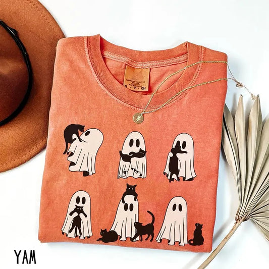 Ghost Cat Shirt, Halloween Ghost Sweatshirt, Ghost Black Cat Shirt, Halloween Black Cat Shirt, Spooky Season Sweater, Halloween Cat Lover Shirt, Retro Cat Mom Shirt