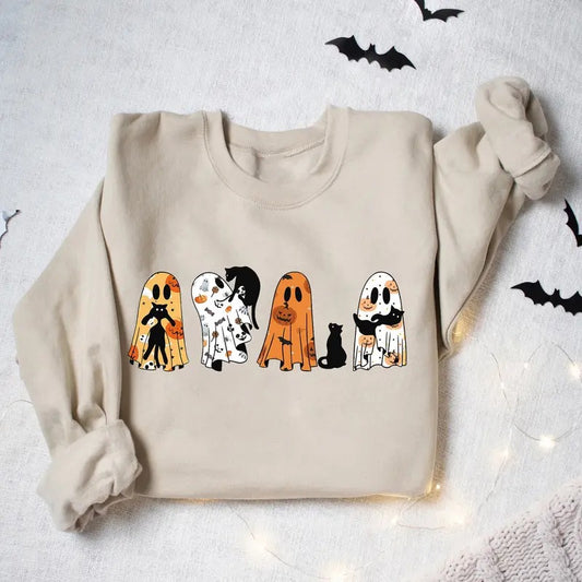 Ghost Cat Sweatshirt, Ghost Cat Halloween Shirt, Halloween Ghost Shirt, Black Cat Shirt, Pumpkin Ghost Shirt, Pumpkin Halloween Crewneck, Spooky Season, Cat Lover Gift Shirt, Fall Halloween Shirt, Retro Cat Mom Shirt