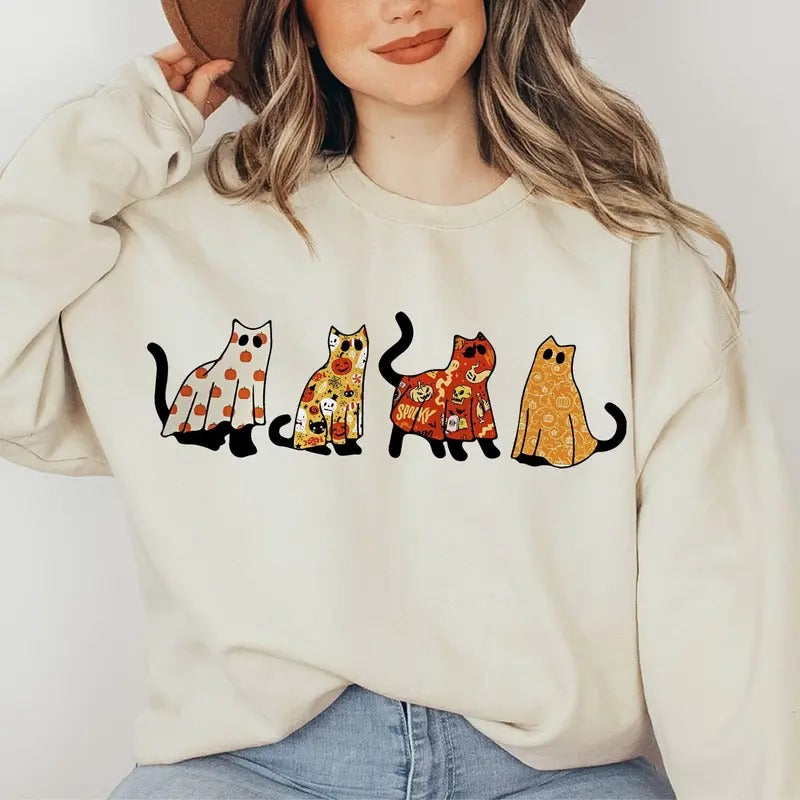 Ghost Cat Sweatshirt, Ghost Cat Halloween Sweatshirt, Ghost Shirt, Black Cat Halloween Sweater, Halloween Cat Shirt, Cat Lover Halloween Gift Shirt, Cat Sweatshirt, Ghost Sweatshirt