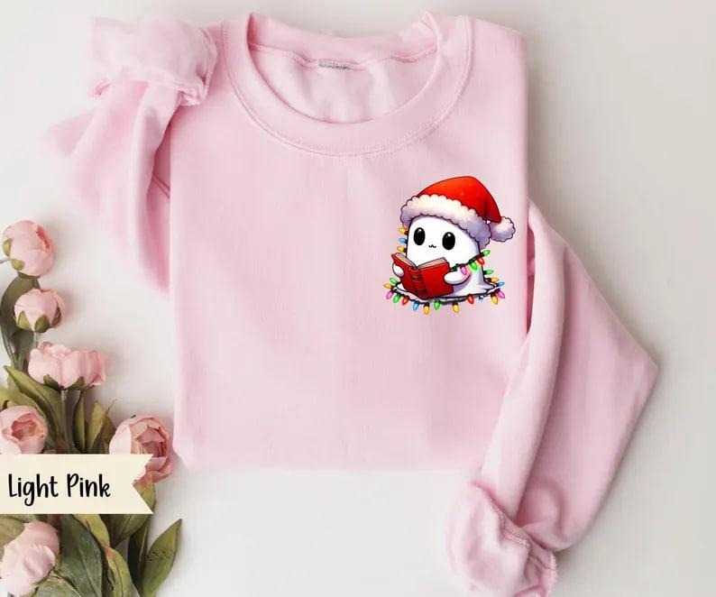 Ghost Christmas Sweatshirt, Ghost Santa Christmas Sweatshirt, Christmas Ghost Sweater, Merry Christmas Shirt, Christmas Sweatshirt, Cute Winter Hoodie Retro Ghost Christmas