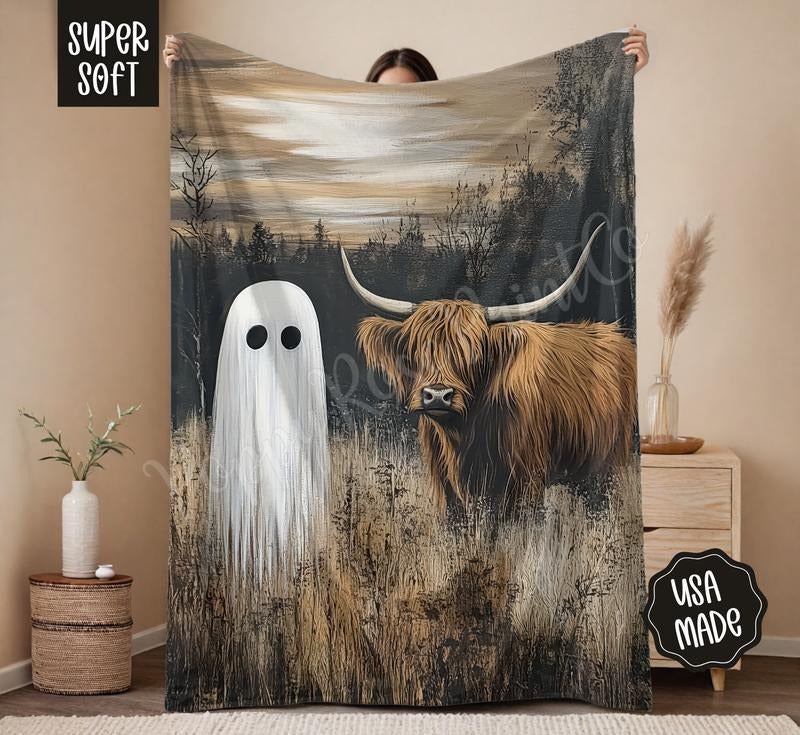 Ghost Cow Sherpa Fleece Blanket