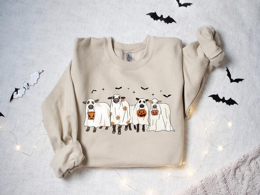 Ghost Cows Halloween Sweatshirt, Halloween Crewneck, Cows Ghost Shirt, Cow Lover Gift, Halloween Fall Shirt, Funny Halloween Sweatshirt, Spooky Cow Shirt, Halloween Gift Shirt