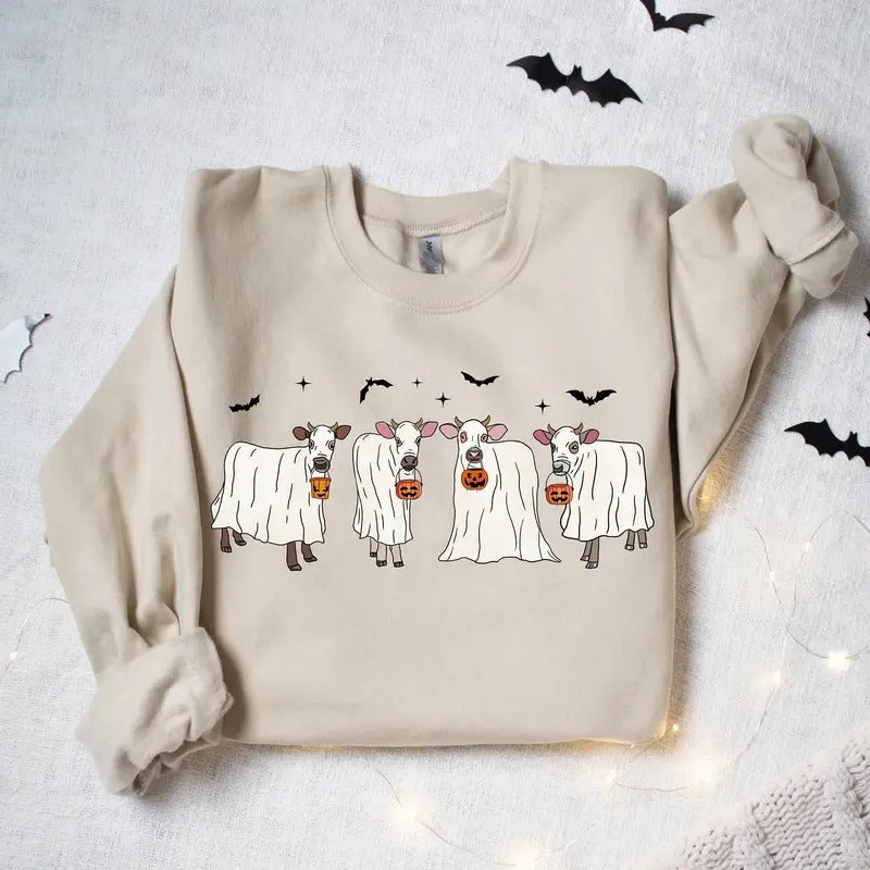 Ghost Cows Sweatshirt, Halloween Sweatshirt, Halloween Animals, Ghost Shirt, Cow Lovers Halloween Shirt, Cow Shirt, Halloween Funny Sweater