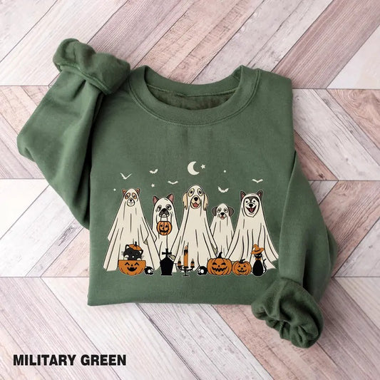Ghost Dog Halloween Sweatshirt, Halloween Dog Sweater, Dog Lover Shirt, Ghost Dog Shirt, Ghost Shirt, Dog Pumpkin Halloween Sweatshirt Hoodie