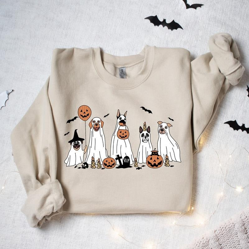 Ghost Dog Sweatshirt, Ghost Dogs Halloween Sweater, Retro Spooky Season Shirt, Ghost Shirt, Ghost Dog Pumpkin Halloween Shirt, Halloween Dog Crewneck, Dog Lover Shirt, Fall Halloween Gift Shirt