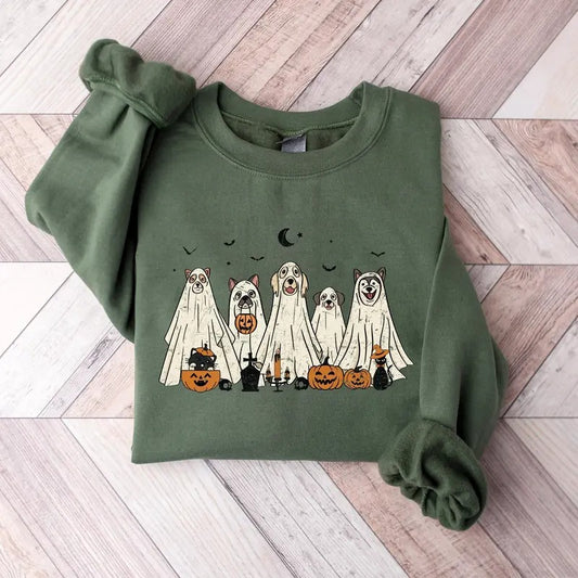 Ghost Dogs Sweatshirt, Halloween Dog Sweatshirt, Ghost Dog Shirt, 2024 Happy Halloween, Spooky Season Shirt, Black Cat Halloween, Pumpkin Halloween Shirt, Funny Ghost Dog Shirt, Dog Lover Gift Shirt
