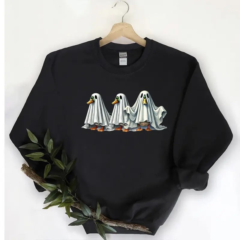 Ghost Duck Hunting Season Graphic Vintage Mallard Duck Halloween Gift For Unisex T-shirt Hoodie Sweatshirt Pullover Cotton Fabric Menswear Medium