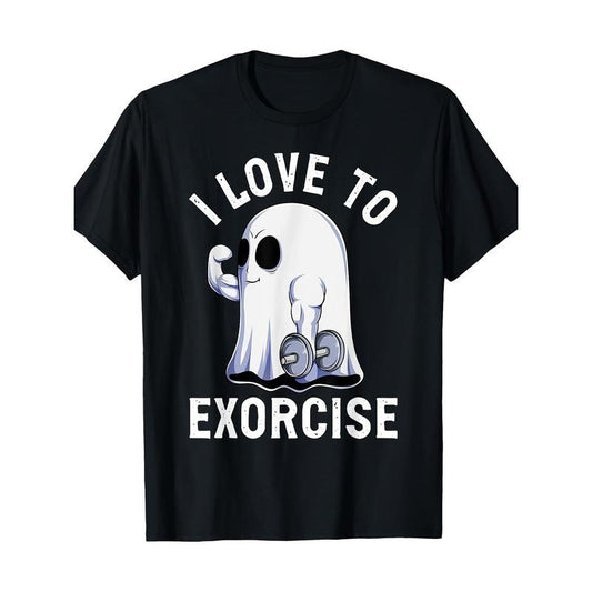 Ghost Funny Gym Fitness Fitness Humor Ghost Halloween T-shirt -100% cotton Made in USA