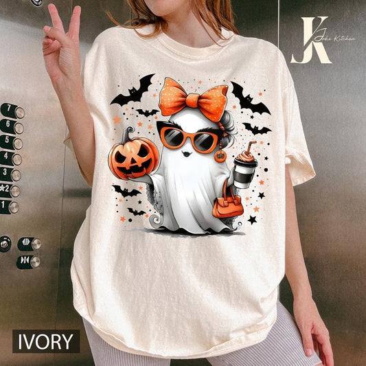 Ghost Halloween Shirt, Cute Ghost Shirt, Spooky Season Shirt, Cute Fall Shirt ,Womens Halloween T-Shirt Sweatshirt, Hoodie Oversized Womenswear Clothing Tee, Tops Unisex Lady Crewneck Comfort