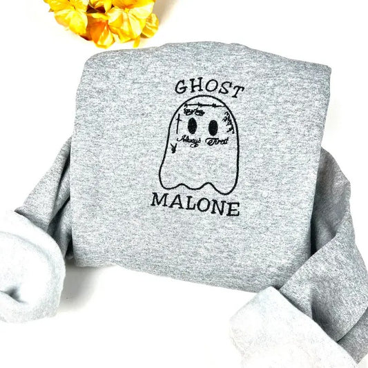 Ghost Malone Sweatshirt, Embroidered Ghost Malone Halloween Sweatshirt, Funny Halloween Crewneck Sweatshirt, Spooky Season